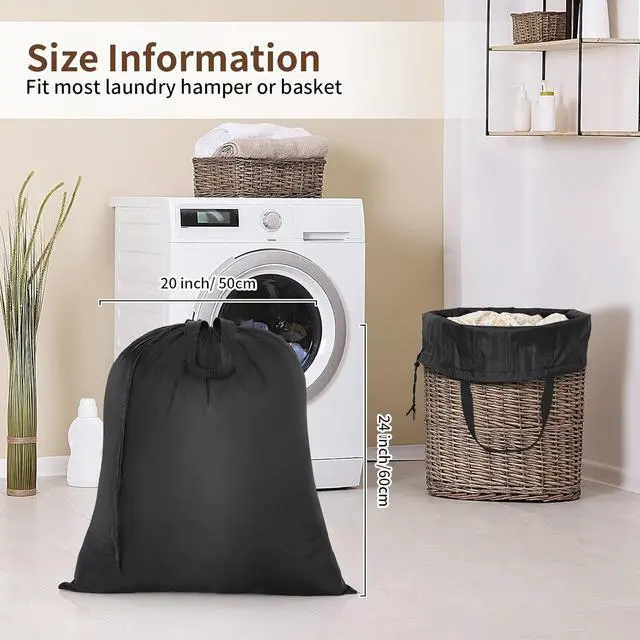 Alt view image 4 of 7 - OTraki 2 Pack Washable Travel Laundry Bag 20x24 inch Heavy Duty Laundry Bags with Handles Dirty Clothes Drawstring Laundry Hamper Liner Bag Drying Do Not Exceed 176 Black
