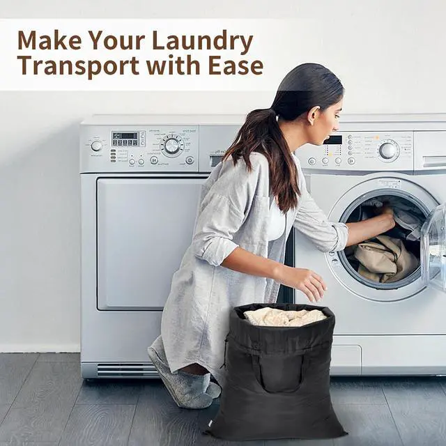 Alt view image 5 of 7 - OTraki 2 Pack Washable Travel Laundry Bag 20x24 inch Heavy Duty Laundry Bags with Handles Dirty Clothes Drawstring Laundry Hamper Liner Bag Drying Do Not Exceed 176 Black