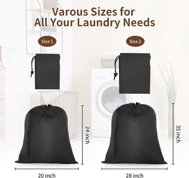 Alt view image 7 of 7 - OTraki 2 Pack Washable Travel Laundry Bag 20x24 inch Heavy Duty Laundry Bags with Handles Dirty Clothes Drawstring Laundry Hamper Liner Bag Drying Do Not Exceed 176 Black