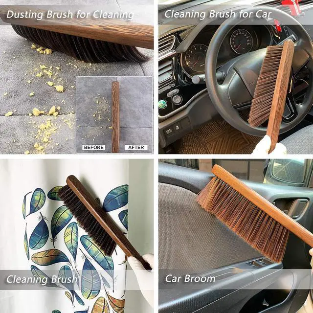 Alt view image 4 of 6 - Hand Broom Cleaning Brushes-Soft Bristles Dusting Brush for Cleaning Car/Bed/Couch/Draft/Garden/Furniture/Clothes,Wooden Handle
