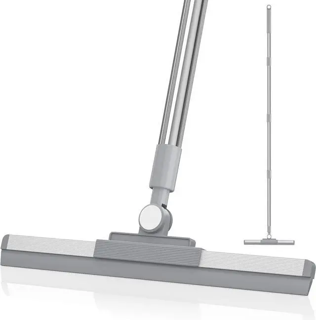 Main image of Floor Squeegee with 180° Rotating Head, Squeegee for Floor with 52'' Long Handle, Squeegee Broom, Squeegee for Window Cleaning, Bathroom Tile, Garage Concrete, Deck, Shower Glass (Silver)