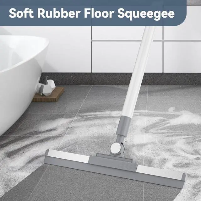 Alt view image 2 of 7 - Floor Squeegee with 180° Rotating Head, Squeegee for Floor with 52'' Long Handle, Squeegee Broom, Squeegee for Window Cleaning, Bathroom Tile, Garage Concrete, Deck, Shower Glass (White)