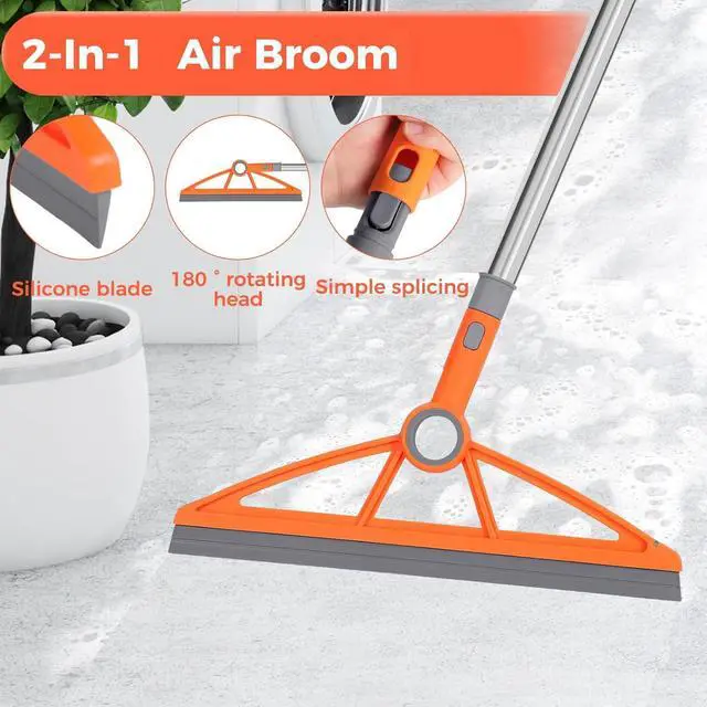 Alt view image 3 of 7 - wlich 2-in-1 Air Broom, Silicone Rubber Broom with 54" Handle & 2 Strips