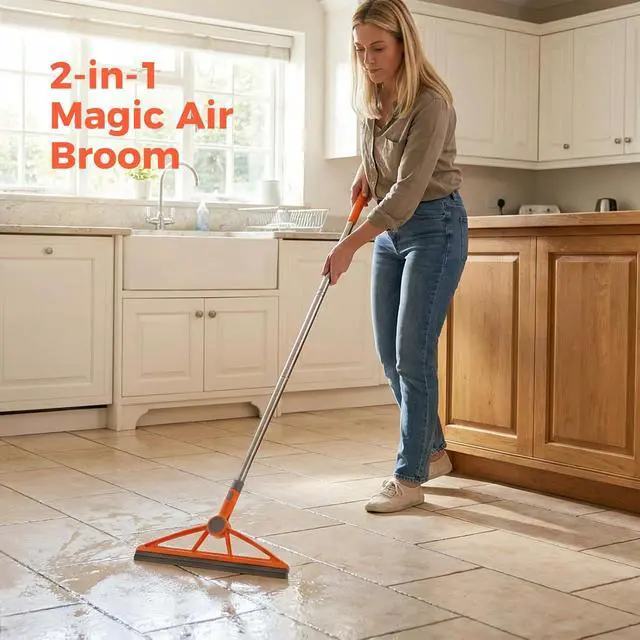 Alt view image 7 of 7 - wlich 2-in-1 Air Broom, Silicone Rubber Broom with 54" Handle & 2 Strips