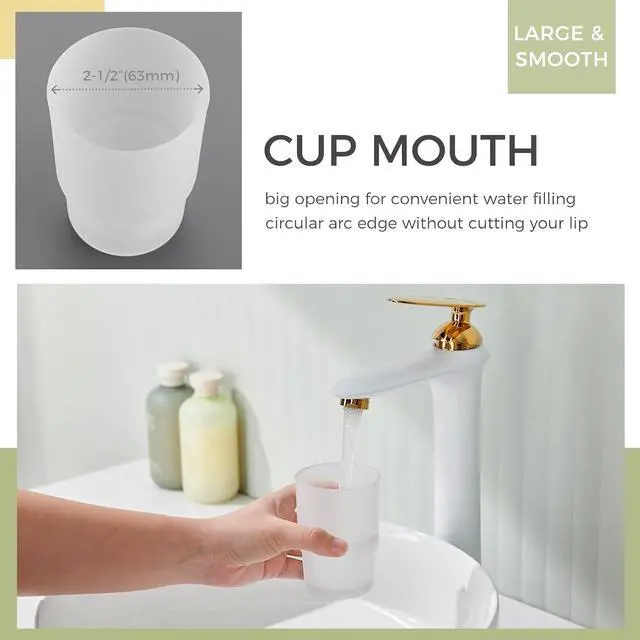 Alt view image 3 of 7 - Aomasi Glass Bath Rinse Cup for Bathroom Sink, Frosted White Toothbrush Cup