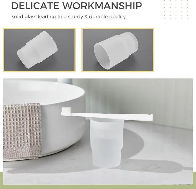 Alt view image 6 of 7 - Aomasi Glass Bath Rinse Cup for Bathroom Sink, Frosted White Toothbrush Cup