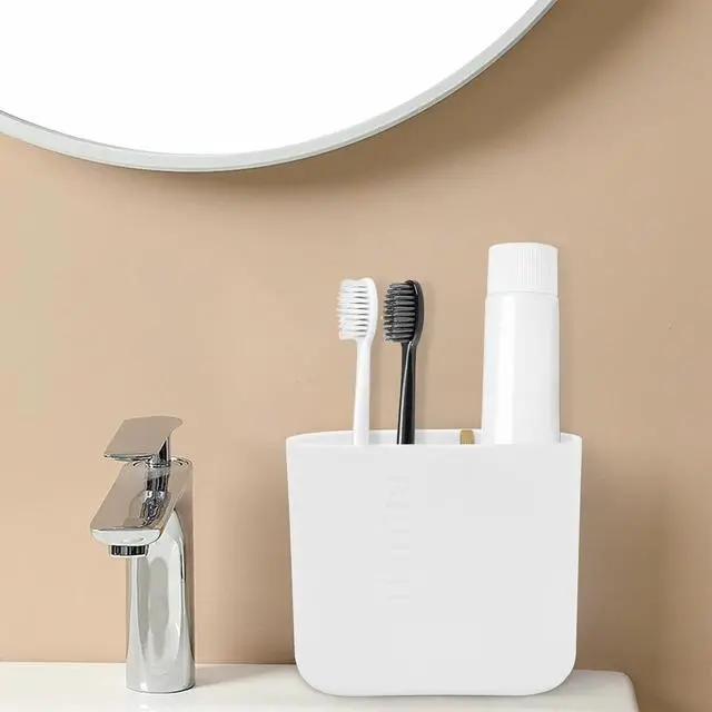 Alt view image 6 of 7 - Toothbrush Holder with Bamboo Divider,Detachable for Easy Cleaning Multi-Functional Storage,2 Slots Electric Toothbrush and Toothpaste Organizer Caddy for Bathroom Vanity,Sink,Countertop (White)