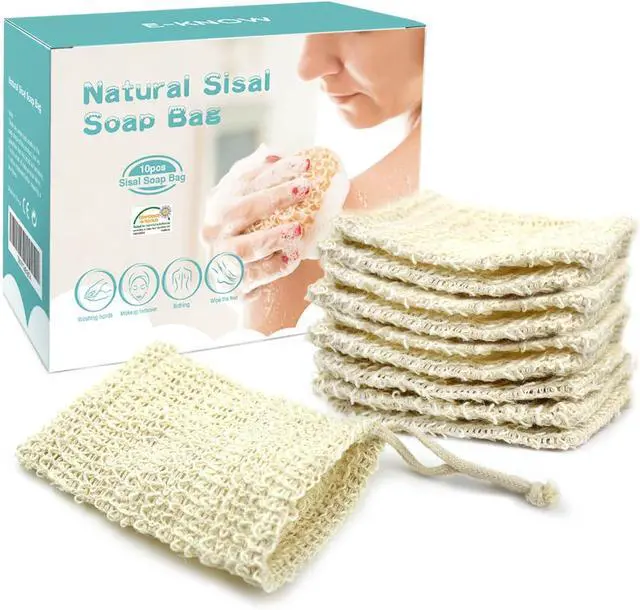 Main image of E-Know Soap Bag, 10 Pack Natural Sisal Soap Saver, Zero Waste Plastic-free Soap Net, Foaming and Drying The Soap, Massage, Peeling