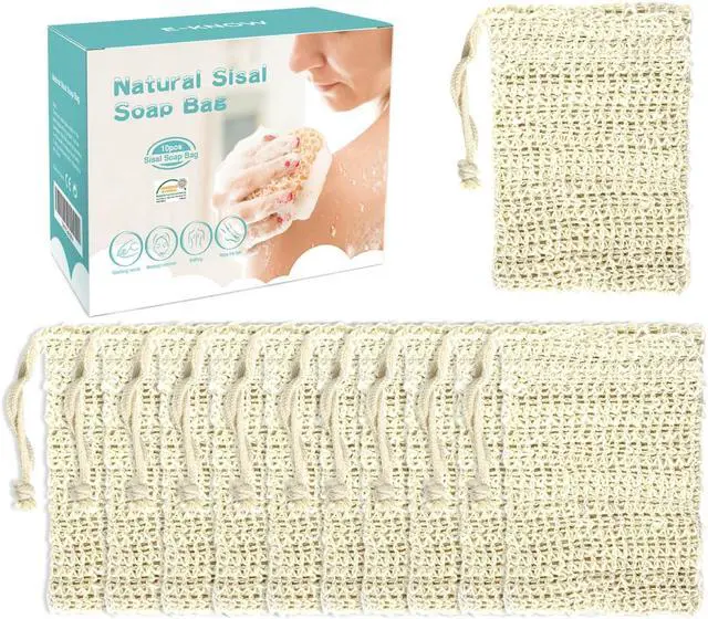 Alt view image 7 of 7 - E-Know Soap Bag, 10 Pack Natural Sisal Soap Saver, Zero Waste Plastic-free Soap Net, Foaming and Drying The Soap, Massage, Peeling