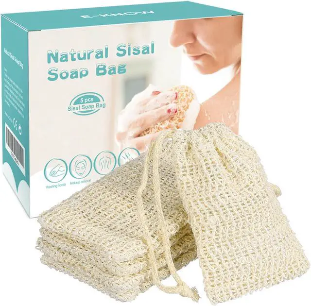Alt view image 7 of 7 - E-Know Soap Bag, 5 Pack Natural Sisal Soap Saver, Zero Waste Plastic-Free Soap Net, Foaming and Drying The Soap, Massage, Peeling