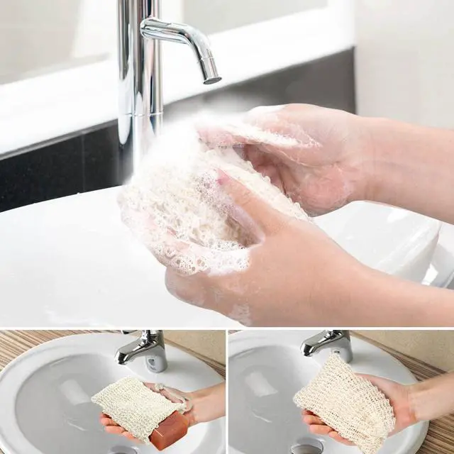 Alt view image 4 of 7 - E-Know Soap Bag, 10 Pack Natural Sisal Soap Saver, Zero Waste Plastic-free Soap Net, Foaming and Drying The Soap, Massage, Peeling
