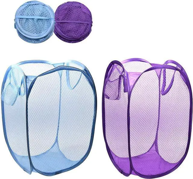 Main image of RZJZGZ Foldable Pop-Up Mesh Laundry Hamper with Side Pocket Clothes Laundry Basket Storage Bag with Carry Handles for Dirty Clothes (2 Pack)