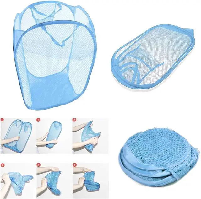 Alt view image 3 of 7 - RZJZGZ Foldable Pop-Up Mesh Laundry Hamper with Side Pocket Clothes Laundry Basket Storage Bag with Carry Handles for Dirty Clothes (2 Pack)