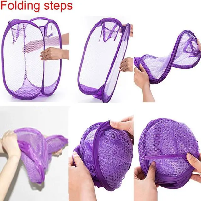 Alt view image 4 of 7 - RZJZGZ Foldable Pop-Up Mesh Laundry Hamper with Side Pocket Clothes Laundry Basket Storage Bag with Carry Handles for Dirty Clothes (2 Pack)