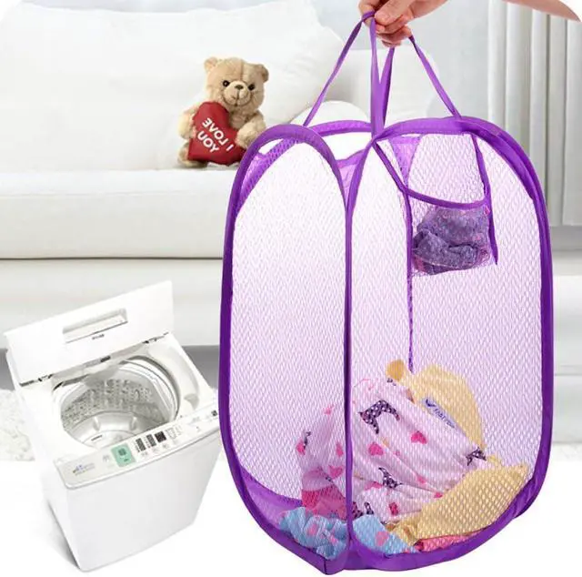 Alt view image 5 of 7 - RZJZGZ Foldable Pop-Up Mesh Laundry Hamper with Side Pocket Clothes Laundry Basket Storage Bag with Carry Handles for Dirty Clothes (2 Pack)