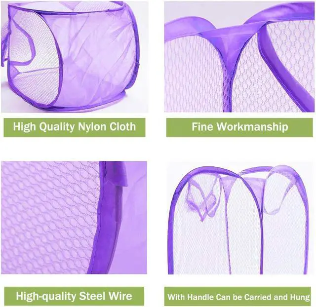 Alt view image 6 of 7 - RZJZGZ Foldable Pop-Up Mesh Laundry Hamper with Side Pocket Clothes Laundry Basket Storage Bag with Carry Handles for Dirty Clothes (2 Pack)