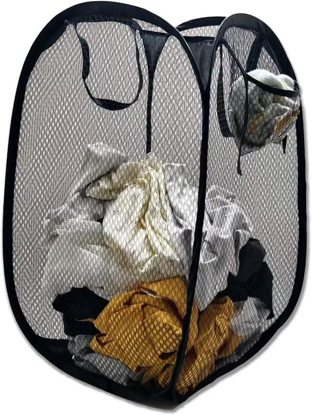 Alt view image 2 of 5 - ULYSIA Collapsible Laundry Basket,Dirty Clothes Mesh Pop Up Hamper, Small Foldable Laundry Basket for Bathroom, Dorm, Travel Storage,Cruise Essentials Black