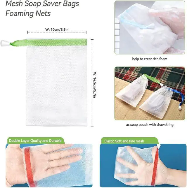 Alt view image 2 of 7 - 10PCS Mesh Soap Bag, Exfoliating Soap Saver Pouch, Foam Net Soap Saver, Soap Bag Soft for Shower with Drawstring