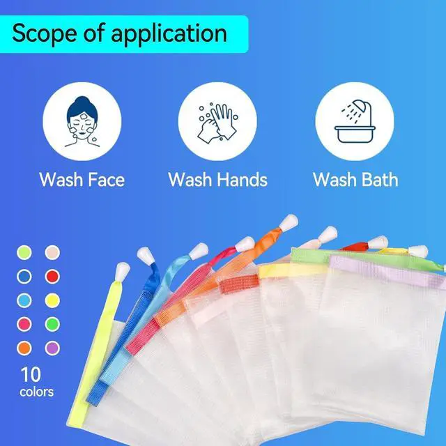 Alt view image 6 of 7 - 10PCS Mesh Soap Bag, Exfoliating Soap Saver Pouch, Foam Net Soap Saver, Soap Bag Soft for Shower with Drawstring