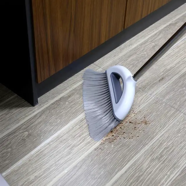 Alt view image 2 of 7 - Angle Broom for Hardwood Floors - Soft Bristled Kitchen Broom, Indoor & Office Use (Off White)