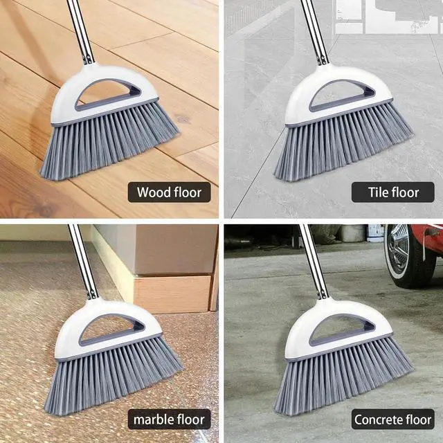 Alt view image 3 of 7 - Angle Broom for Hardwood Floors - Soft Bristled Kitchen Broom, Indoor & Office Use (Off White)