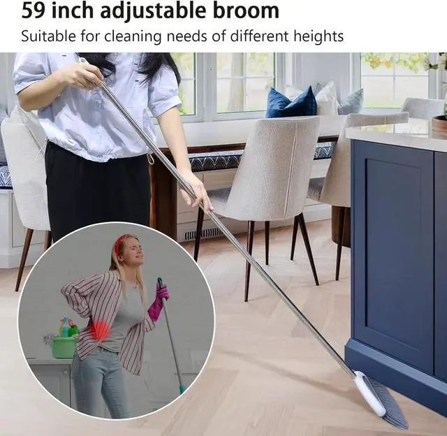 Alt view image 4 of 7 - Angle Broom for Hardwood Floors - Soft Bristled Kitchen Broom, Indoor & Office Use (Off White)