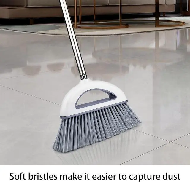 Alt view image 5 of 7 - Angle Broom for Hardwood Floors - Soft Bristled Kitchen Broom, Indoor & Office Use (Off White)