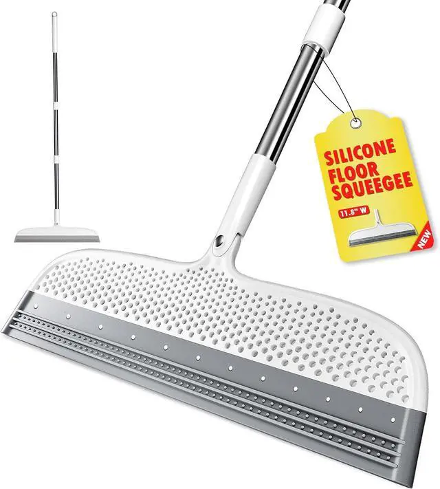 Main image of Silicone Floor Squeegee, 180° Rotating Air Broom, Squeegee for Floor with a Long Handle, Magic Broom for Water and Pet Hair Removal on Bathroom Floors, Tile, Deck and Glass, Indoor Cleaning Tool