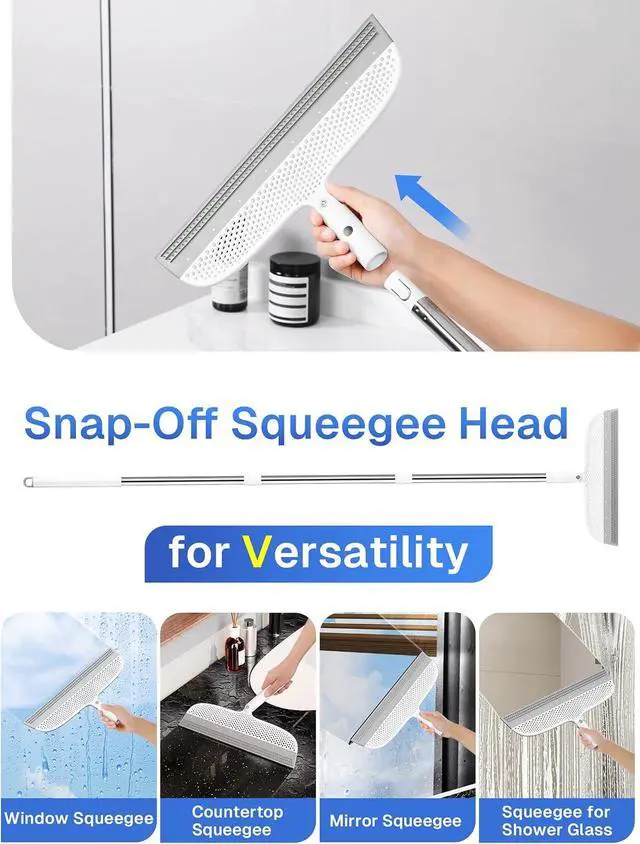 Alt view image 5 of 7 - Silicone Floor Squeegee, 180° Rotating Air Broom, Squeegee for Floor with a Long Handle, Magic Broom for Water and Pet Hair Removal on Bathroom Floors, Tile, Deck and Glass, Indoor Cleaning Tool