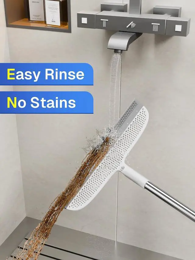 Alt view image 7 of 7 - Silicone Floor Squeegee, 180° Rotating Air Broom, Squeegee for Floor with a Long Handle, Magic Broom for Water and Pet Hair Removal on Bathroom Floors, Tile, Deck and Glass, Indoor Cleaning Tool
