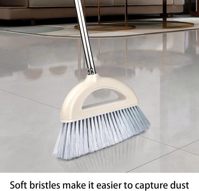Alt view image 2 of 7 - Angle Broom for Hardwood Floors - Soft Bristled Indoor & Kitchen Broom (Light Pink)