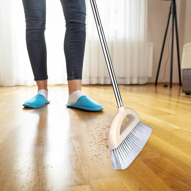 Alt view image 3 of 7 - Angle Broom for Hardwood Floors - Soft Bristled Indoor & Kitchen Broom (Light Pink)