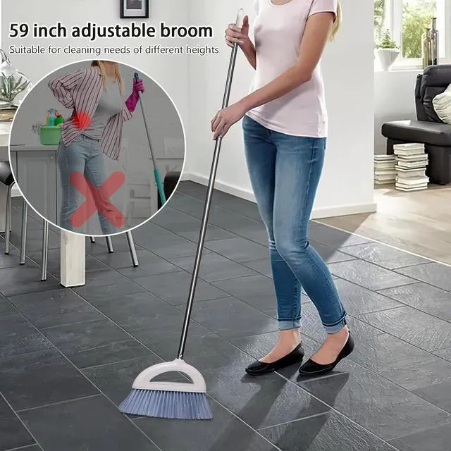 Alt view image 5 of 7 - Angle Broom for Hardwood Floors - Soft Bristled Indoor & Kitchen Broom (Light Pink)