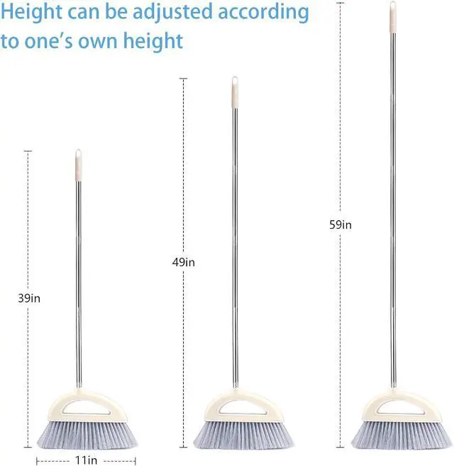 Alt view image 7 of 7 - Angle Broom for Hardwood Floors - Soft Bristled Indoor & Kitchen Broom (Light Pink)