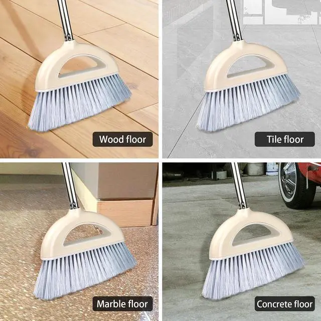 Alt view image 4 of 7 - Angle Broom for Hardwood Floors - Soft Bristled Indoor & Kitchen Broom (Light Pink)