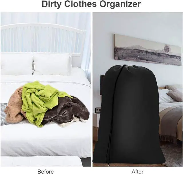 Alt view image 6 of 7 - 2 Pack Heavy Duty Large Laundry Bag 28x45 inch Extra Hamper Bag Dirty Clothes Organizer Drawstring Cloth Laundry Bag for Travel Camp Home College Dorm Drying Do Not Exceed 176 Black