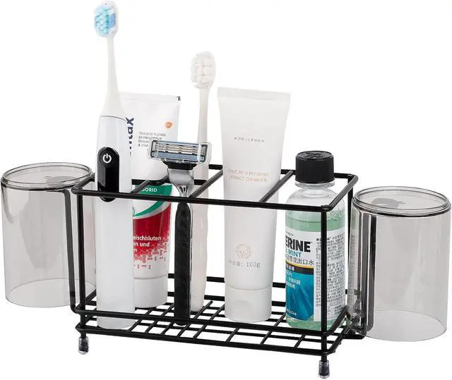 Alt view image 2 of 5 - Toothbrush Holders Toothpaste Organizer Bathroom Accessories with Hooks