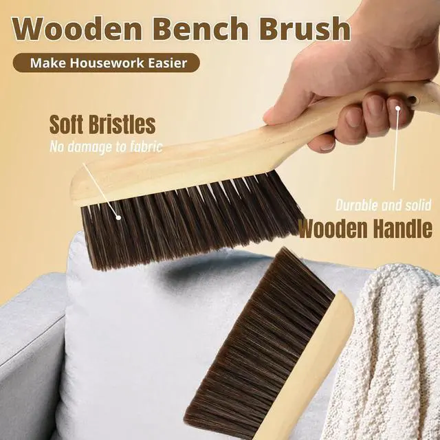 Alt view image 2 of 6 - 2 Pieces Woooden Hand Broom Dust Brush with Wood Handle Whisk Broom Soft Bristle Brush Home Cleaning Brush for Counter Bed Sofa Car Fireplace Clothes Household Cleaning(Brown)
