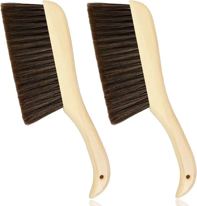 Main image of 2 Pieces Woooden Hand Broom Dust Brush with Wood Handle Whisk Broom Soft Bristle Brush Home Cleaning Brush for Counter Bed Sofa Car Fireplace Clothes Household Cleaning(Brown)