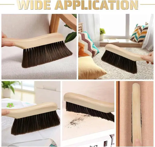 Alt view image 4 of 6 - 2 Pieces Woooden Hand Broom Dust Brush with Wood Handle Whisk Broom Soft Bristle Brush Home Cleaning Brush for Counter Bed Sofa Car Fireplace Clothes Household Cleaning(Brown)