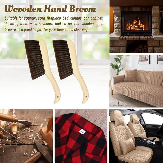Alt view image 5 of 6 - 2 Pieces Woooden Hand Broom Dust Brush with Wood Handle Whisk Broom Soft Bristle Brush Home Cleaning Brush for Counter Bed Sofa Car Fireplace Clothes Household Cleaning(Brown)