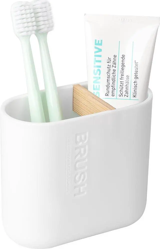 Main image of Toothbrush Holders Bamboo Electric Toothbrush Holder Bathroom Storage Organizer Countertop for Toothpaste, Floss, Razor, White