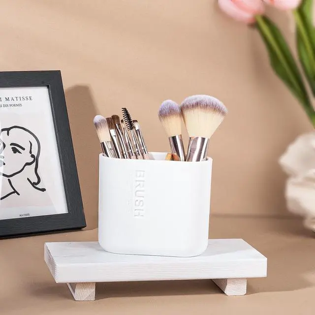 Alt view image 6 of 7 - Toothbrush Holders Bamboo Electric Toothbrush Holder Bathroom Storage Organizer Countertop for Toothpaste, Floss, Razor, White