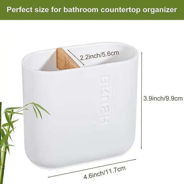 Alt view image 3 of 7 - Toothbrush Holders Bamboo Electric Toothbrush Holder Bathroom Storage Organizer Countertop for Toothpaste, Floss, Razor, White