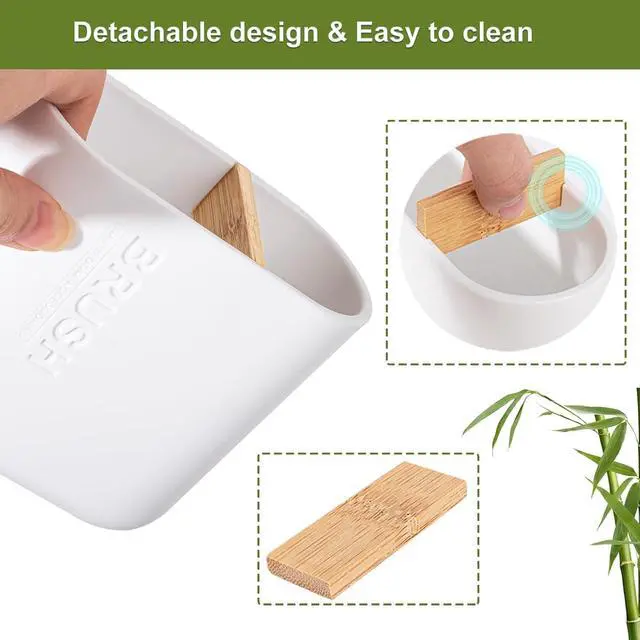 Alt view image 4 of 7 - Toothbrush Holders Bamboo Electric Toothbrush Holder Bathroom Storage Organizer Countertop for Toothpaste, Floss, Razor, White