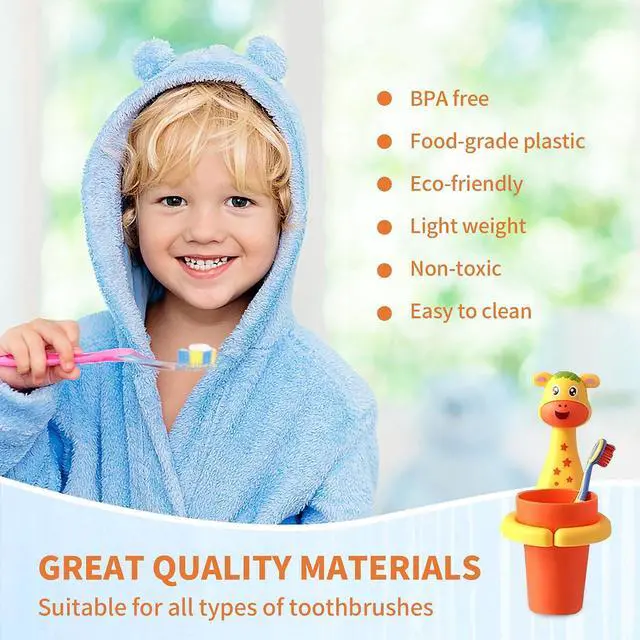 Alt view image 3 of 7 - SooGree Kids Toothbrushes Holder Animal Tooth Cup Holder Wall Mounted Sucker Toothpaste Storage Set Cute Household Toothpaste Rack Mouthwash Cup Rack for Children,No Punching Shelf Bracket with Cup