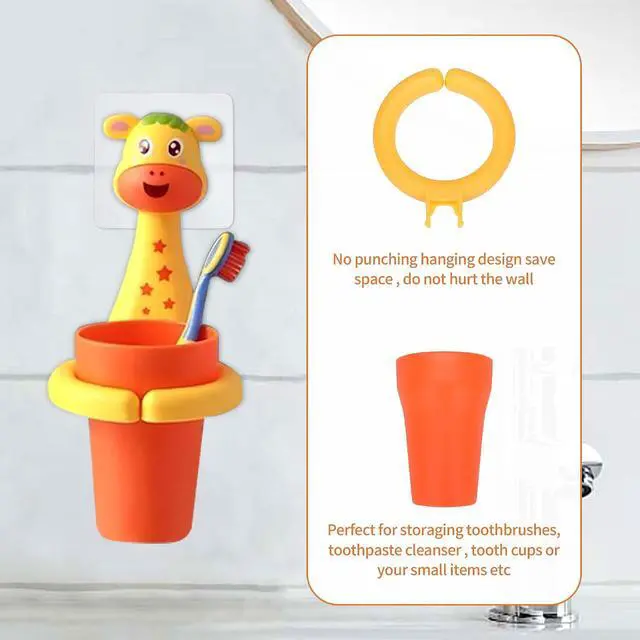 Alt view image 4 of 7 - SooGree Kids Toothbrushes Holder Animal Tooth Cup Holder Wall Mounted Sucker Toothpaste Storage Set Cute Household Toothpaste Rack Mouthwash Cup Rack for Children,No Punching Shelf Bracket with Cup