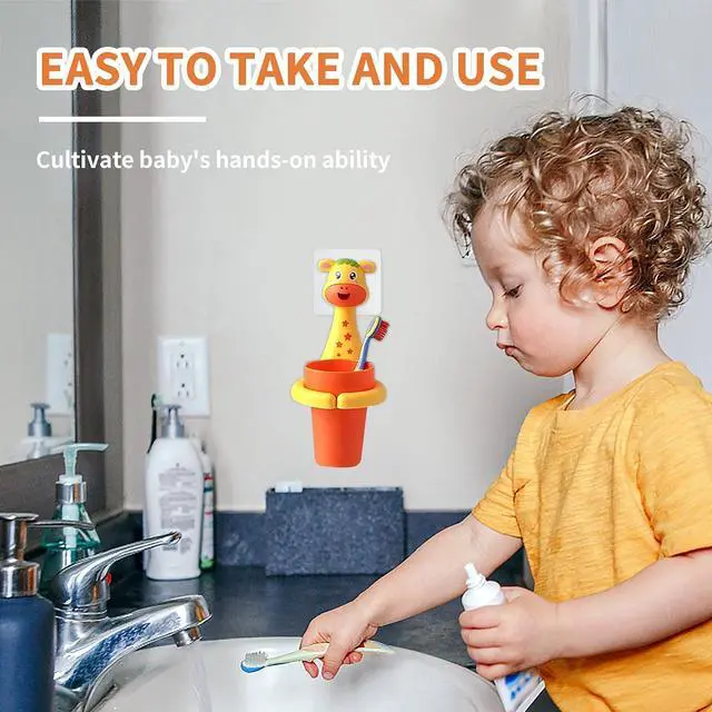 Alt view image 6 of 7 - SooGree Kids Toothbrushes Holder Animal Tooth Cup Holder Wall Mounted Sucker Toothpaste Storage Set Cute Household Toothpaste Rack Mouthwash Cup Rack for Children,No Punching Shelf Bracket with Cup