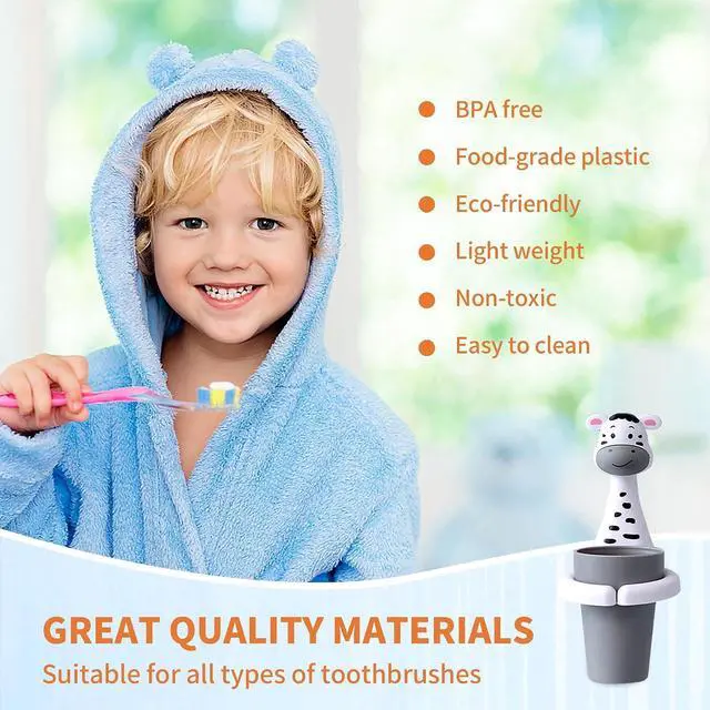 Alt view image 3 of 7 - SooGree Kids Toothbrushes Holder Animal Tooth Cup Holder Wall Mounted Sucker Toothpaste Storage Set Cute Household Toothpaste Rack Mouthwash Cup Rack for Children,No Punching Shelf Bracket with Cup