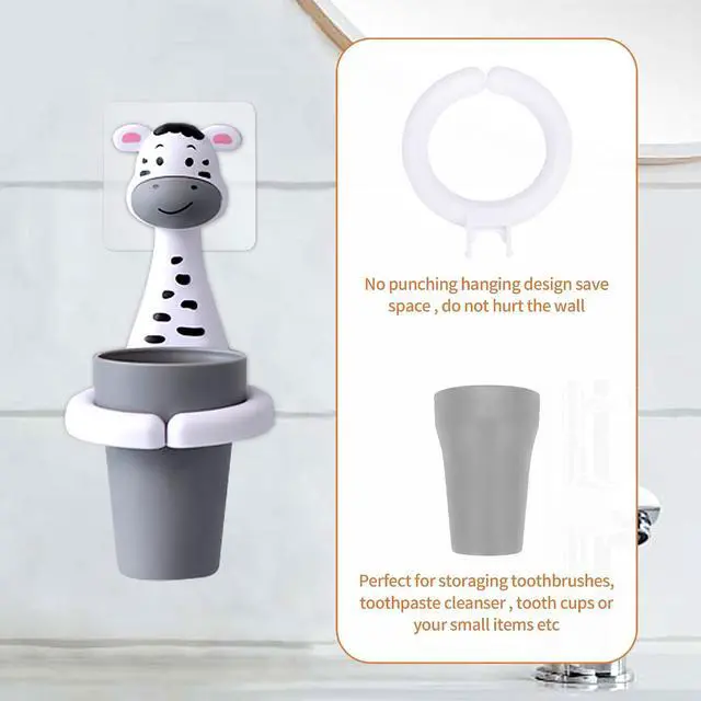 Alt view image 4 of 7 - SooGree Kids Toothbrushes Holder Animal Tooth Cup Holder Wall Mounted Sucker Toothpaste Storage Set Cute Household Toothpaste Rack Mouthwash Cup Rack for Children,No Punching Shelf Bracket with Cup